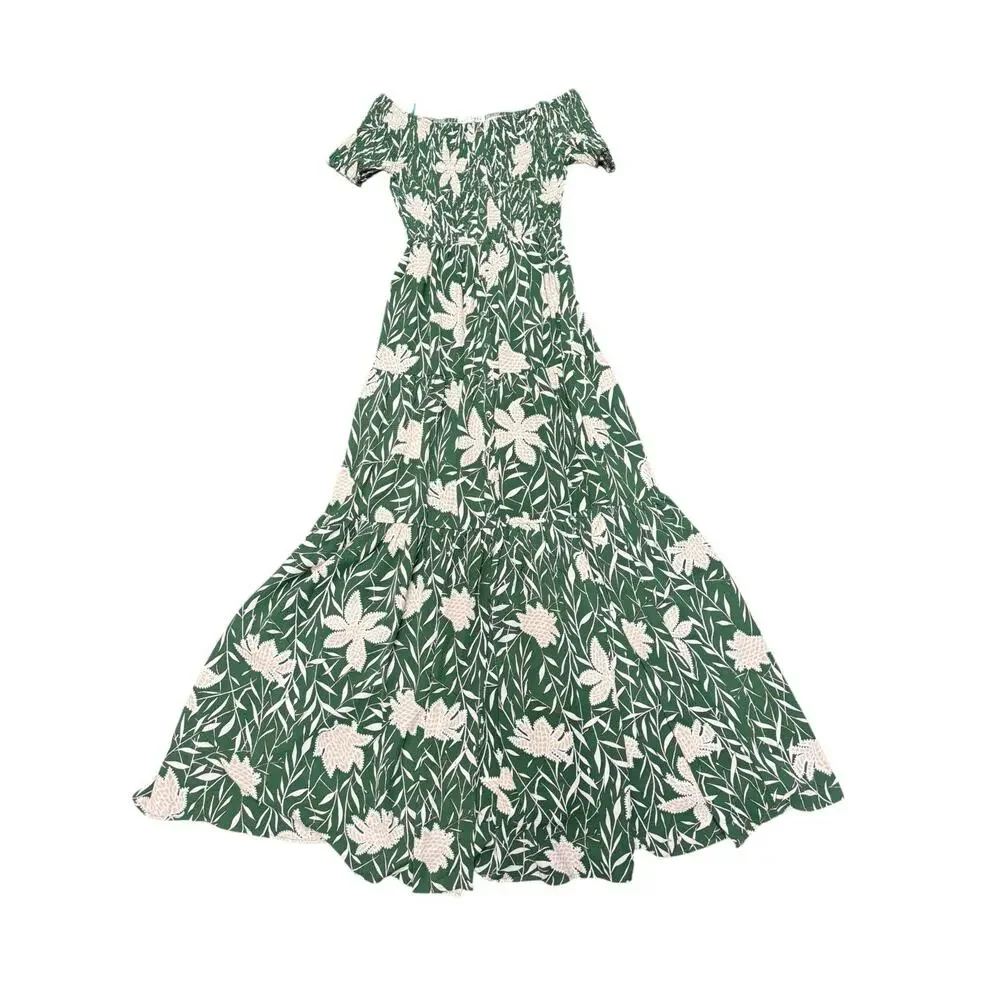 Baltic Born Becca Smocked Maxi Dress Green Floral Off Shoulder S - Picture 2 of 7